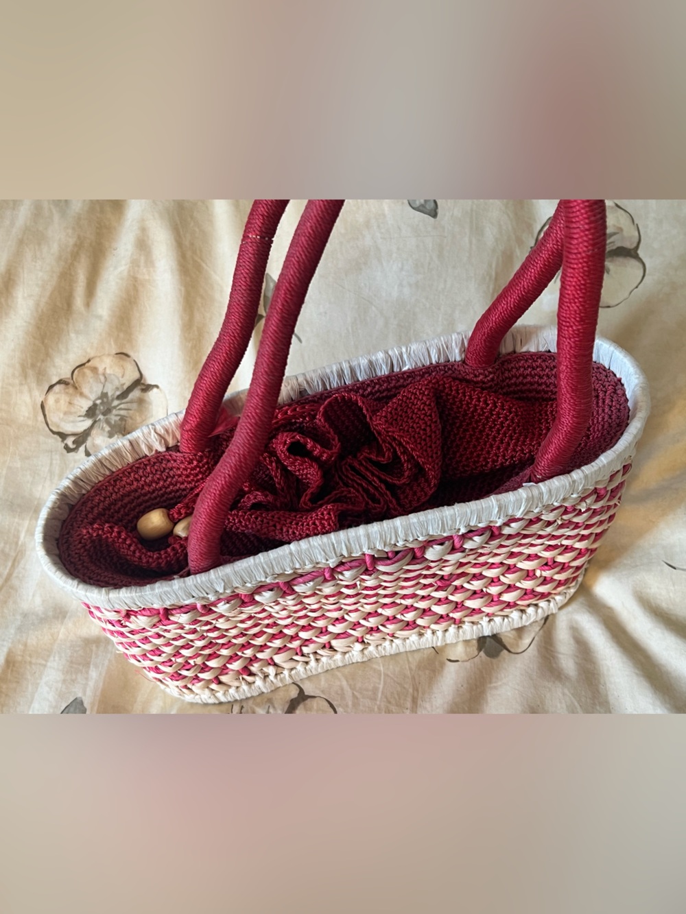 The Sak - Woven Straw Tote Bag with Red Drawstring Liner